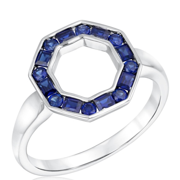 Lab Created Sapphire Halo Ring - Picture 1 of 6